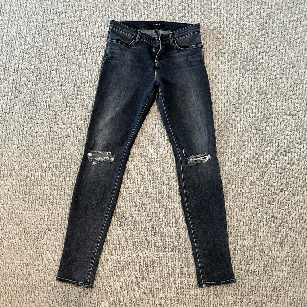 J Brand skinny ripped gray wash jeans